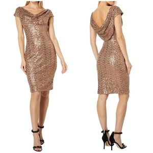 NWT Vince Camuto Sequin Draped Cowl Neck Bronze Metallic Party NYE Sz 8